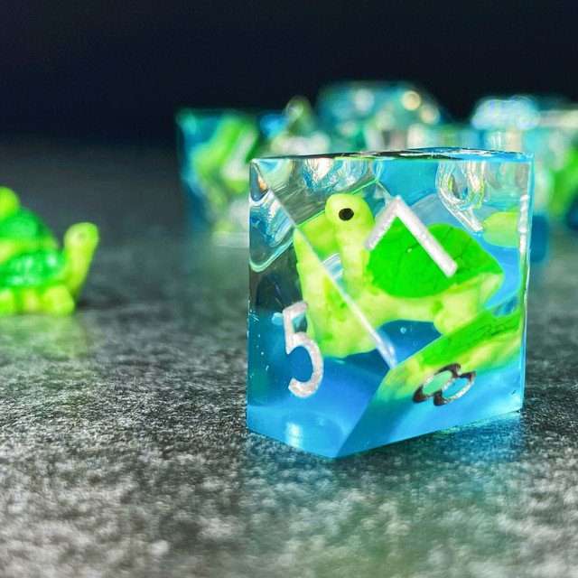 Sage's Familiars - Baby Turtle Familiar Sharp Edge Resin Polyhedral Dice Set image 16