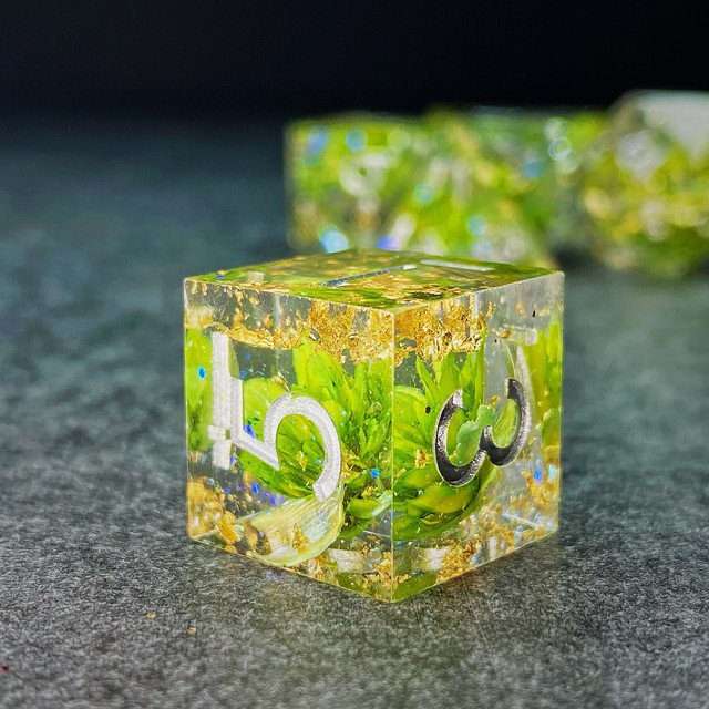 Sage’s Enchanted Flower Green Sharp Edge Resin Polyhedral Dice Set image 9
