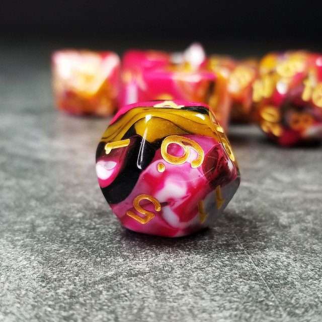 Sage's Stones - Red/Brown/White/Black Gold Ink Acrylic Polyhedral Dice Set image 22