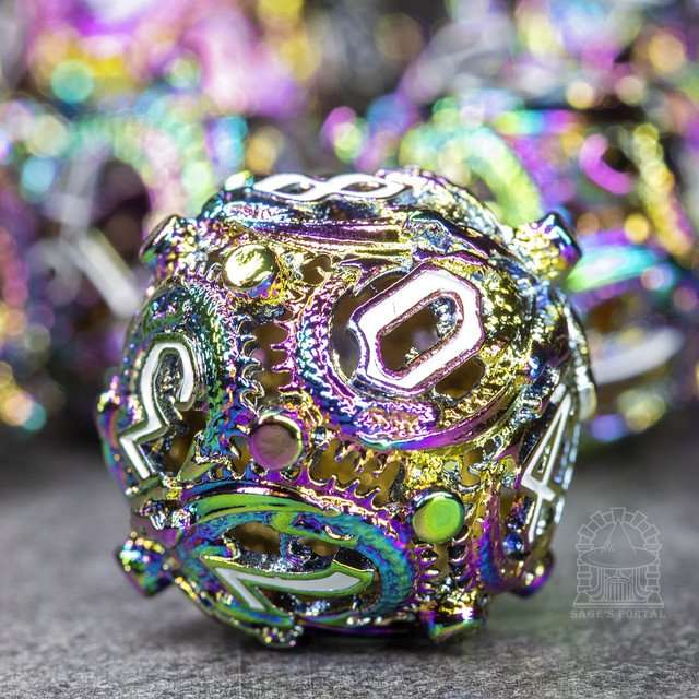 Sage’s Ouroboros Rainbow Hollow Metal Polyhedral Dice Set image 2