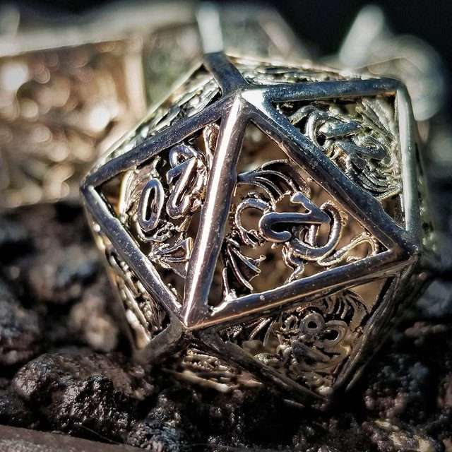 Sage's Dragonstones - Elder Dragon True Silver Hollow Metal Polyhedral Dice Set image 1