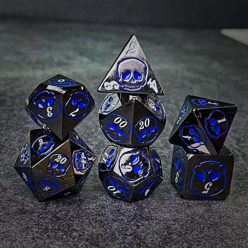 Sage's Grim's Fortunes - Gloss Black with Blue Metal Polyhedral Dice Set image 0