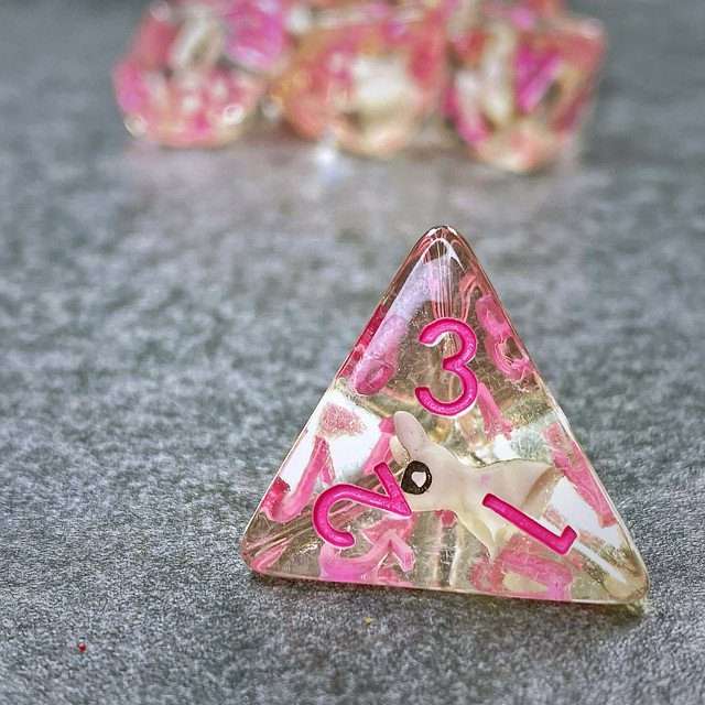 Sage's Familiars- Bunny Familiar Resin Pink Polyhedral Dice Set image 2