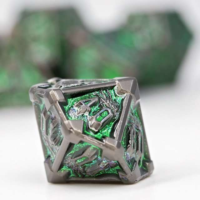 Sage's Grave Fortune Emerald Death Metal Polyhedral Dice Set image 3