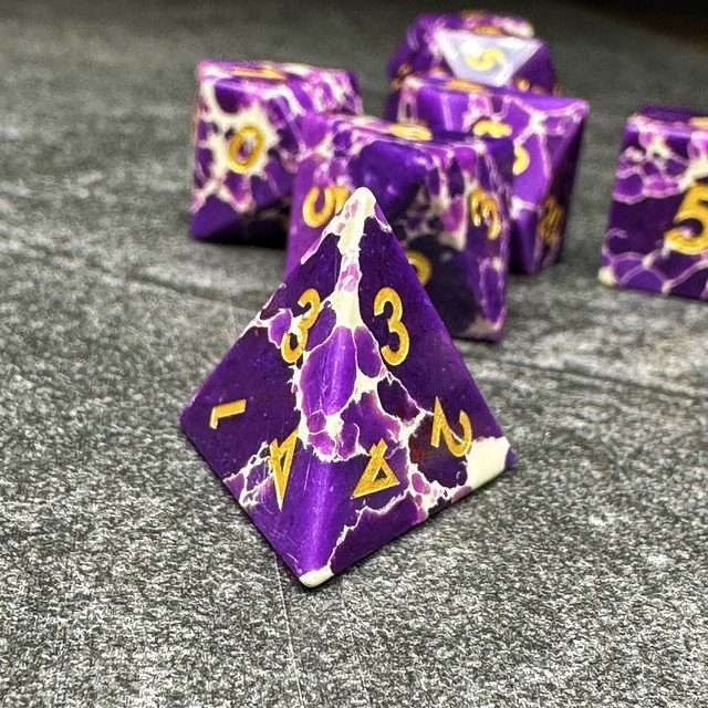 Sage's Treasures - Spotted Purple/White Stone Polyhedral Dice Set image 7