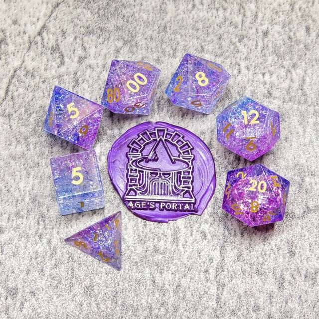 Sage's Kaleidoscopes Purple/Blue Cracked Glass Gloss Finish Polyhedral Dice Set image 11