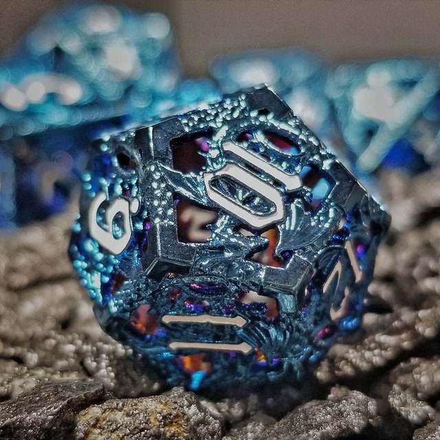 Sage's Dragonstones - Blue Noble Dragon Hollow Metal Polyhedral Dice Set image 25