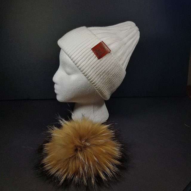 Sage’s Cap – White Wool Beanie with Raccoon Pompom image 5