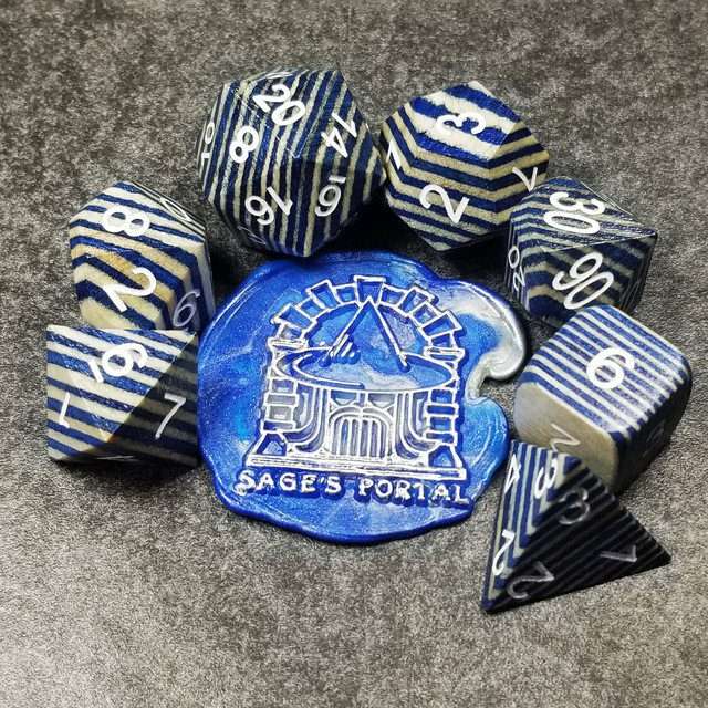Sage’s Trees - Blue/White Technical Wood White Ink Polyhedral Dice Set image 11