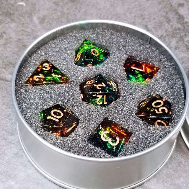 Sage's Enchanted Crystals Cola/Green/Blue Sharp Edge Resin Dice Set image 44