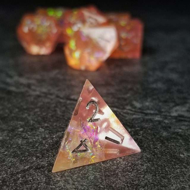 Sage's Enchanted Crystals Pink/Peach Silver Ink Sharp Edge Resin Dice Set image 13