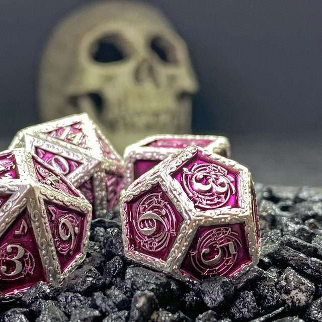 Sage's Anthems - Pearl Silver and Purple Metal Polyhedral Dice Set image 13