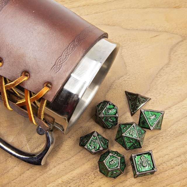Sage's Grave Fortune Emerald Death Metal Polyhedral Dice Set image 8
