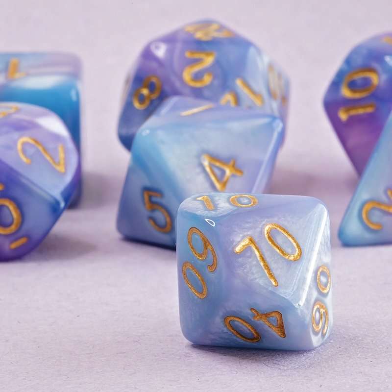Sage's Stones - Purple/Blue Gold Ink Acrylic Polyhedral Dice Set image 7