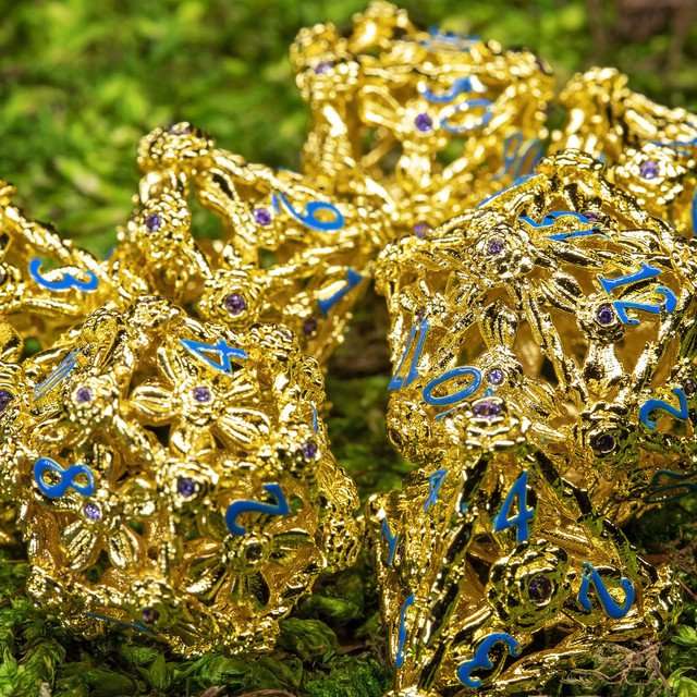 Sage's Gilded Rose Hollow Metal Polyhedral Dice Set image 3