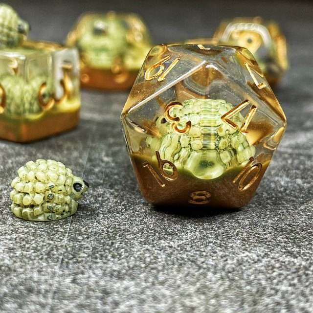 Sage's Baby Hedgehog Green Familiar Resin Polyhedral Dice Set image 1