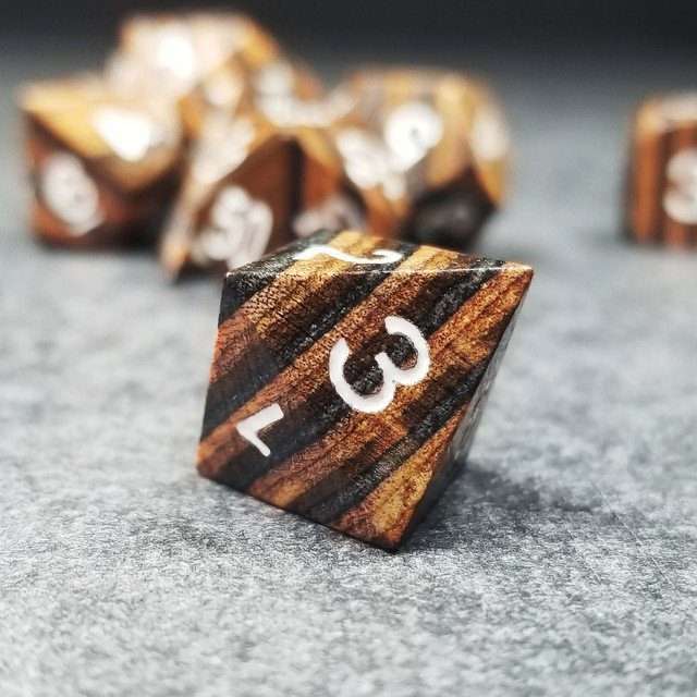 Sage’s Trees - Brown/Chestnut/Black Technical Wood White Ink Polyhedral Dice Set image 4