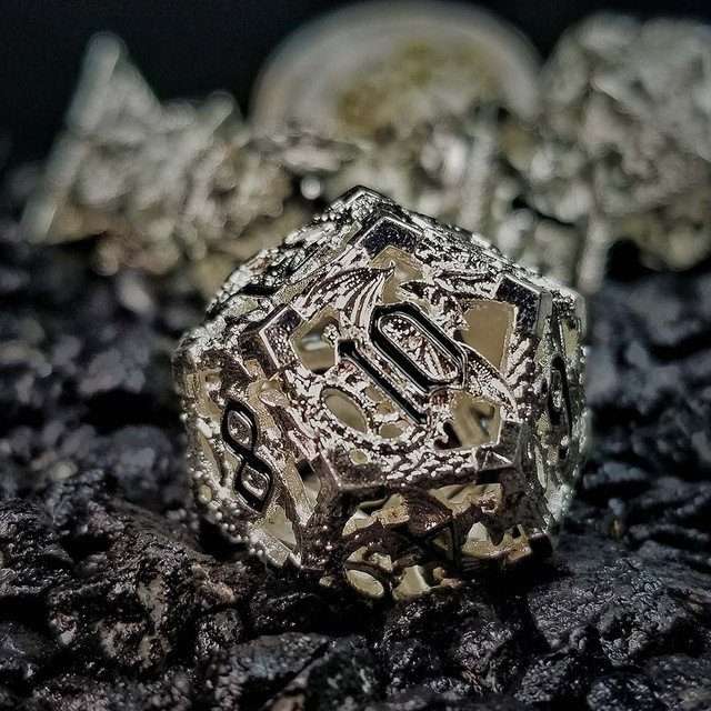 Sage's Dragonstones - Silver Noble Dragon Hollow Metal Polyhedral Dice Set image 29