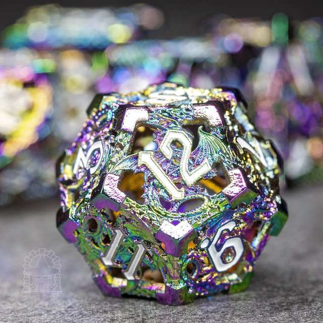 Sage's Dragonstones - Rainbow Noble Dragon Hollow Metal Polyhedral Dice Set image 1