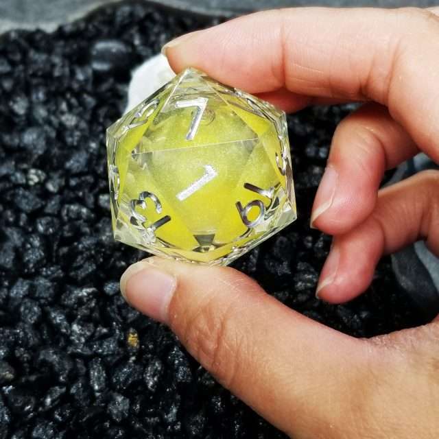 Sage's Radiant Souls - Sunburst Yellow 33mm Liquid-Core D20 Sharp Edge Resin Dice image 2