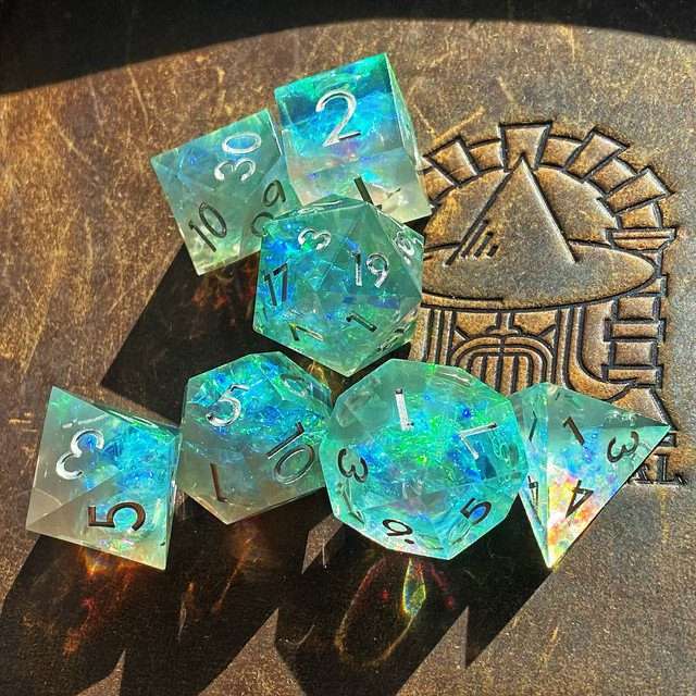 Sage's Enchanted Crystals Grey/Green Sharp Edge Resin Dice Set image 6