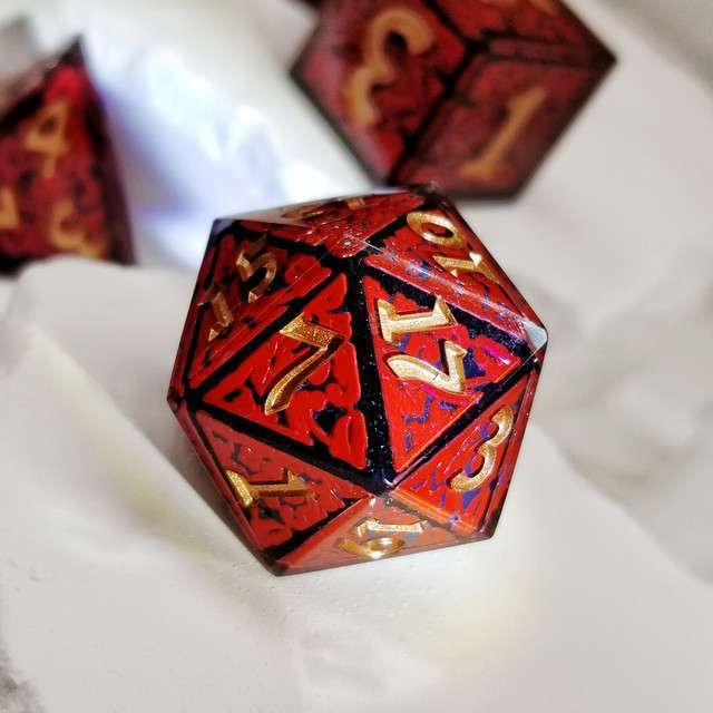 Sage's Arabesque Crimson Sharp Edge Resin Dice Set image 0