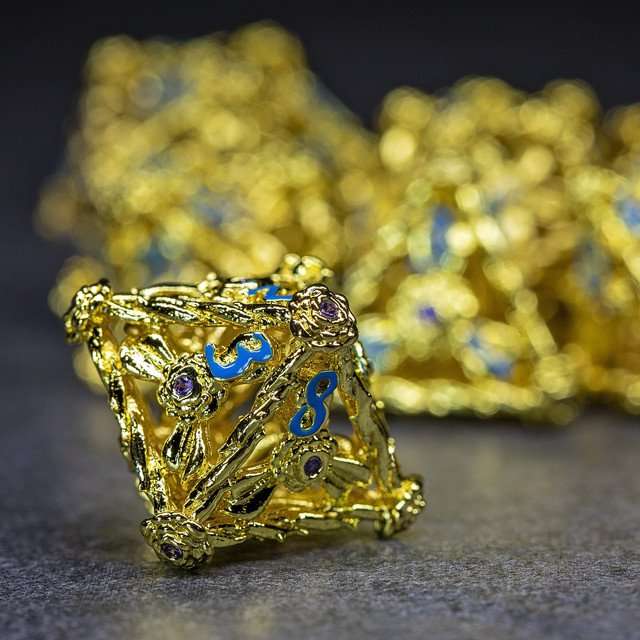 Sage's Gilded Rose Hollow Metal Polyhedral Dice Set image 8