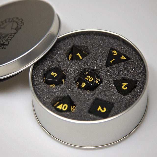 Sage's Treasures - Obsidian Gloss Finish Gold Ink Polyhedral Dice Set image 10