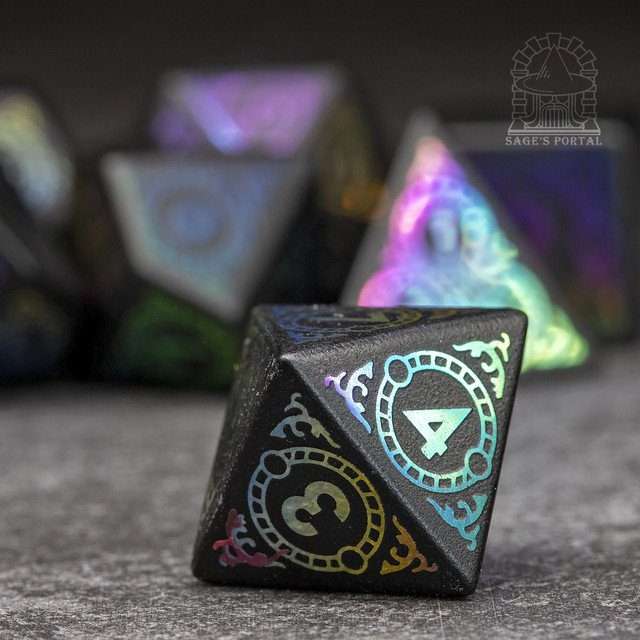 Sage's Glyphed Matte Black Gemstone Polyhedral Dice Set image 5