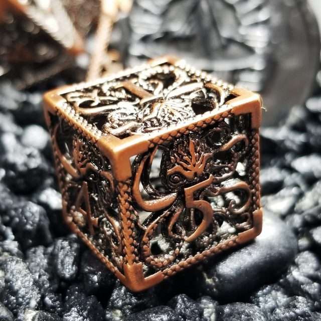 Sage's Cthulhu Shugnahothh Bronze Hollow Metal Polyhedral Dice Set image 1