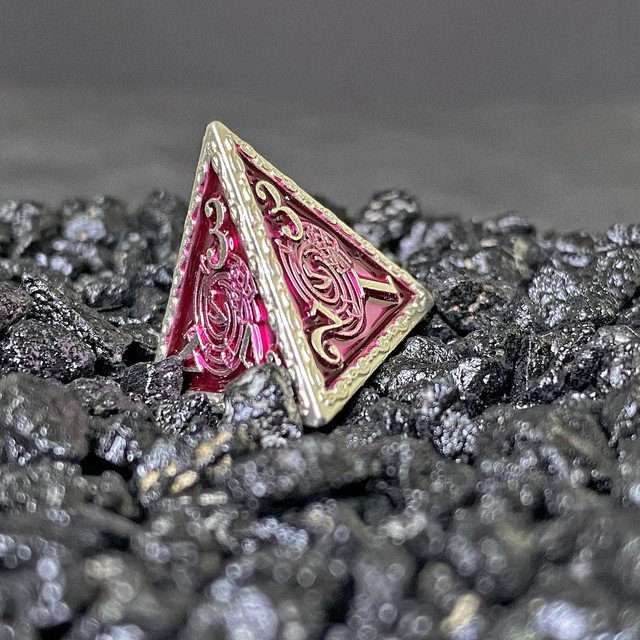 Sage's Anthems - Pearl Silver and Purple Metal Polyhedral Dice Set image 3