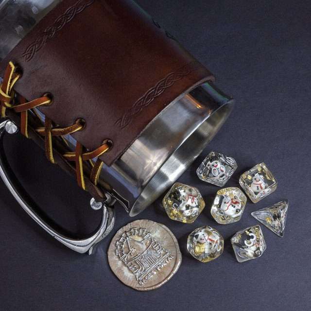Sage's Familiars - Snowman Resin Silver Ink Polyhedral Dice Set image 6