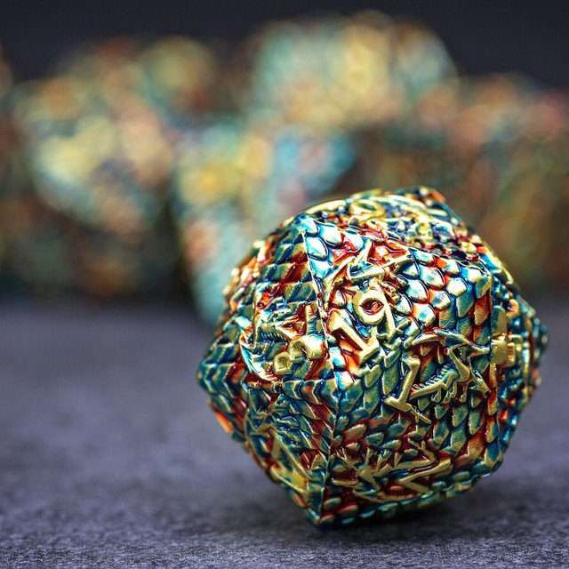 Sage's Dragonscales Green/Red/Gold Metal Polyhedral Dice Set image 1