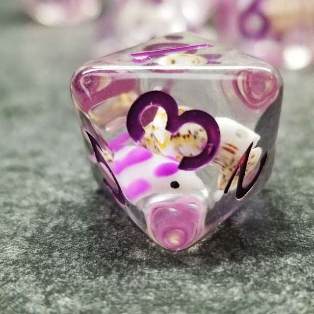 Sage's Familiars - Purple Fish and Sea Shell Familiar Resin Polyhedral Dice Set image 6