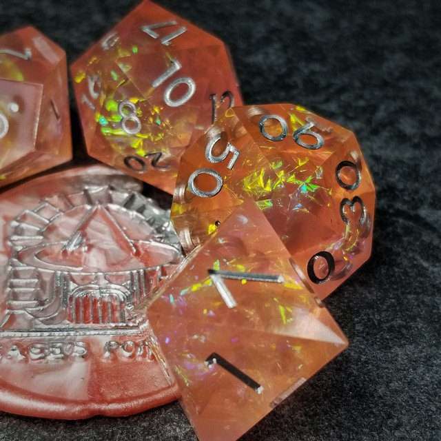 Sage's Enchanted Crystals Pink/Peach Silver Ink Sharp Edge Resin Dice Set image 30