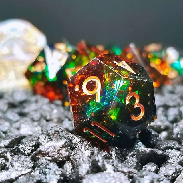 Sage's Enchanted Crystals Cola/Green/Blue Sharp Edge Resin Dice Set image 8