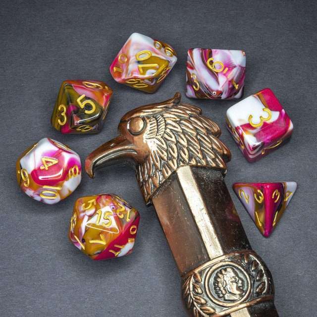 Sage's Stones - Red/Brown/White/Black Gold Ink Acrylic Polyhedral Dice Set image 3