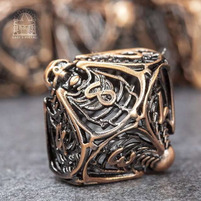 Sage's Macabre Bone Trinket Copper Hollow Metal Polyhedral Dice Set image 4