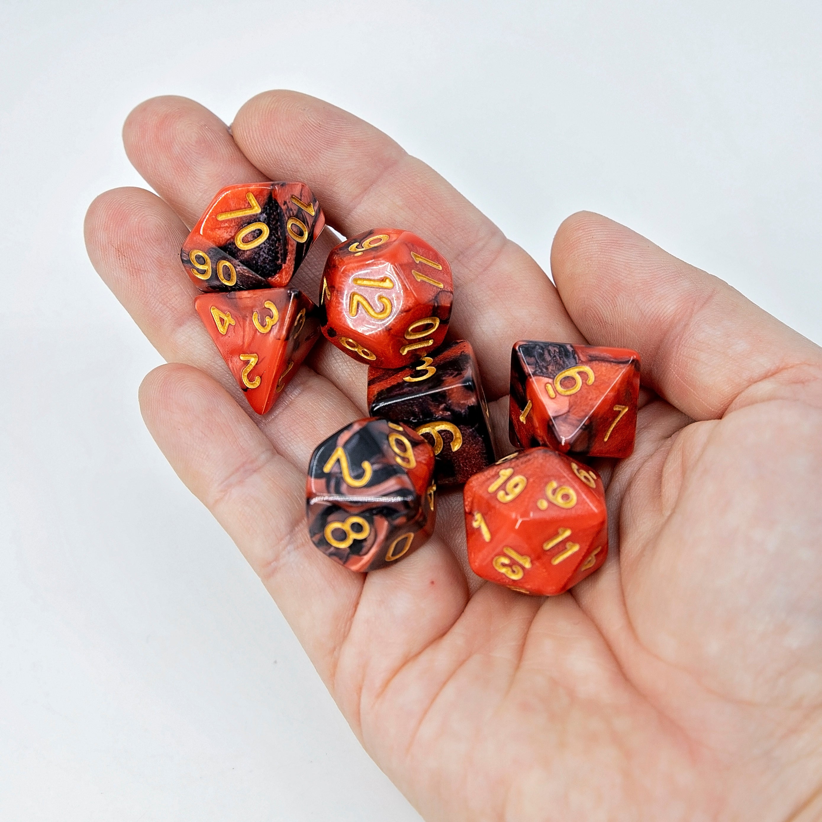 Sage's Stones - Red/Black with Gold Ink Acrylic Polyhedral Dice Set