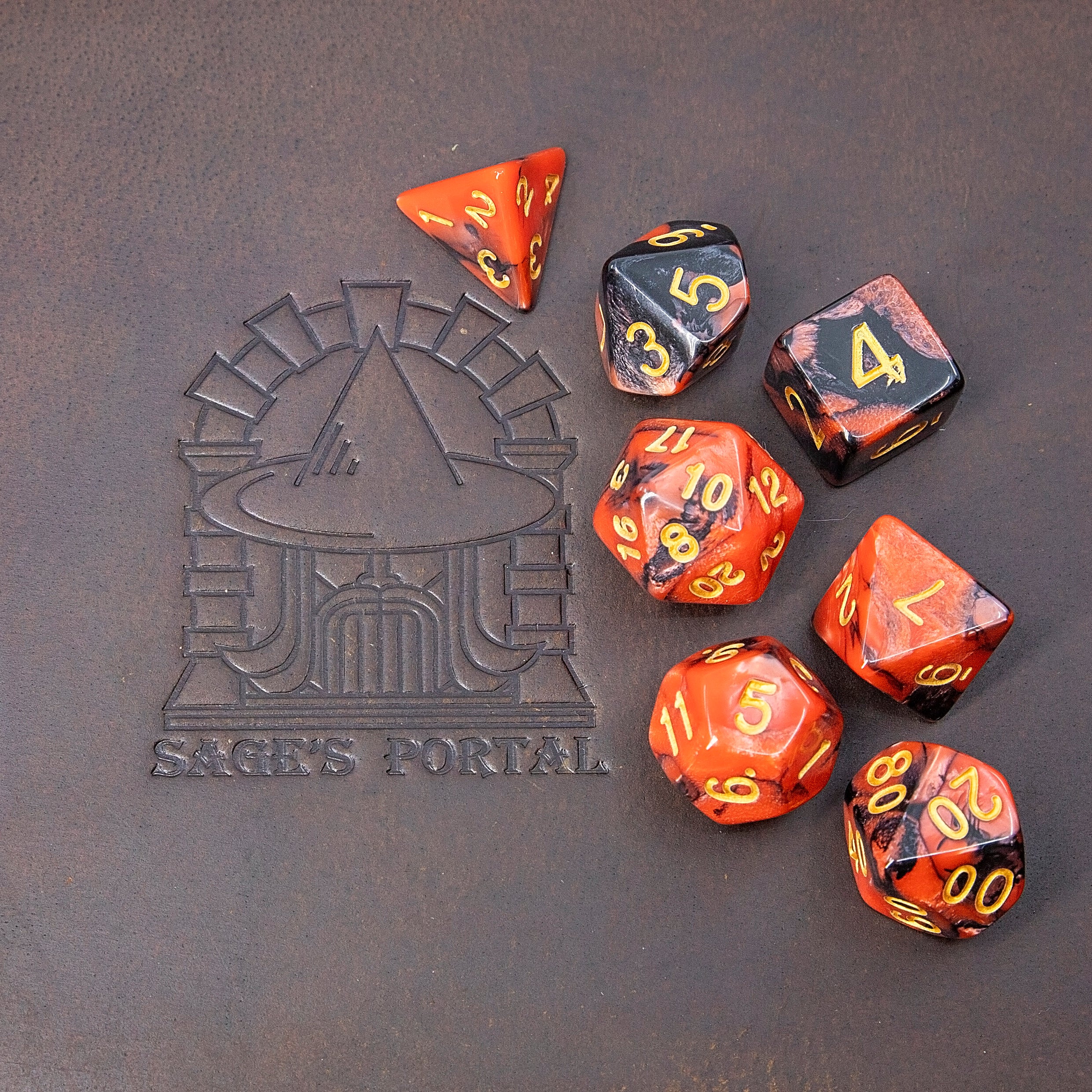 Sage's Stones - Red/Black with Gold Ink Acrylic Polyhedral Dice Set