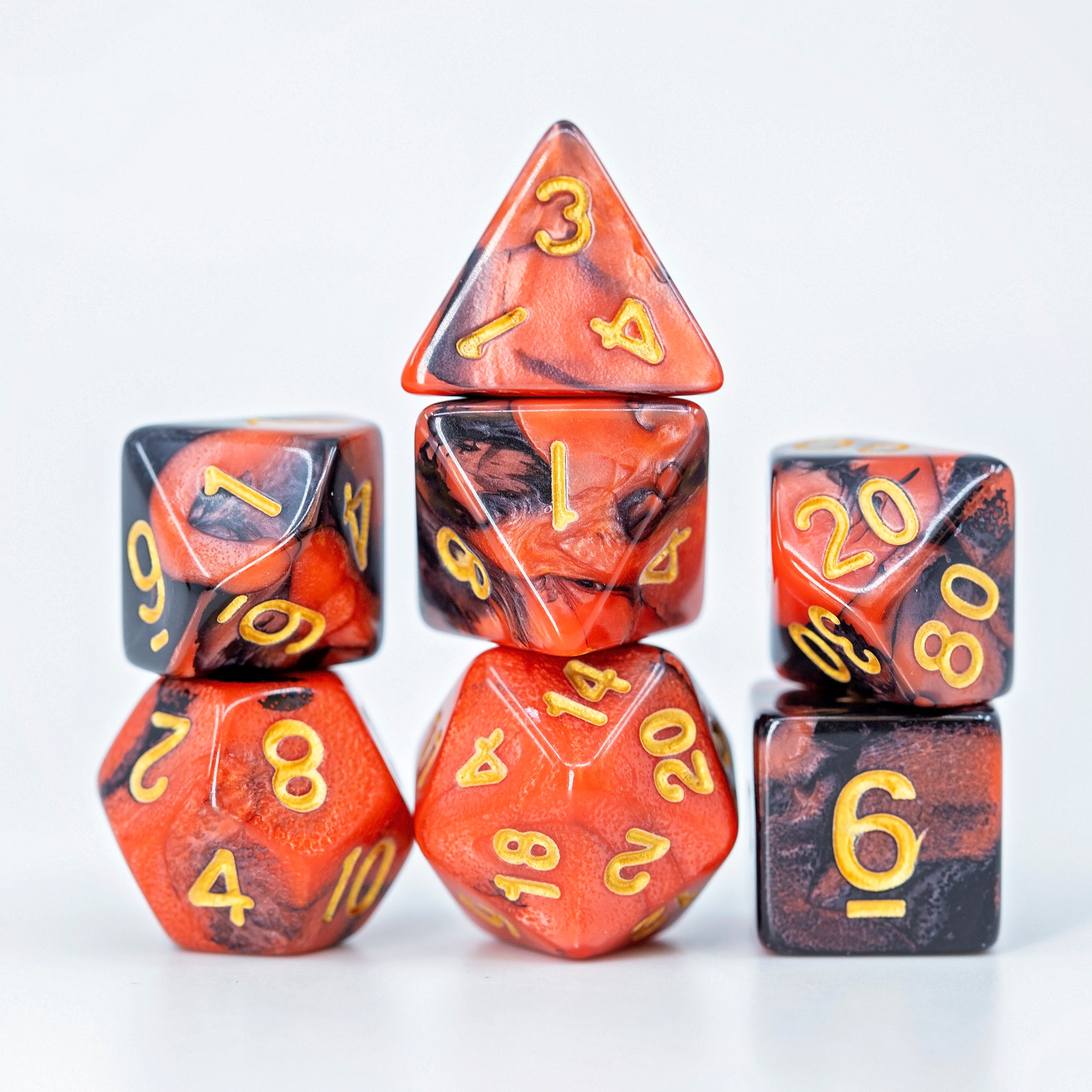 Sage's Stones - Red/Black with Gold Ink Acrylic Polyhedral Dice Set