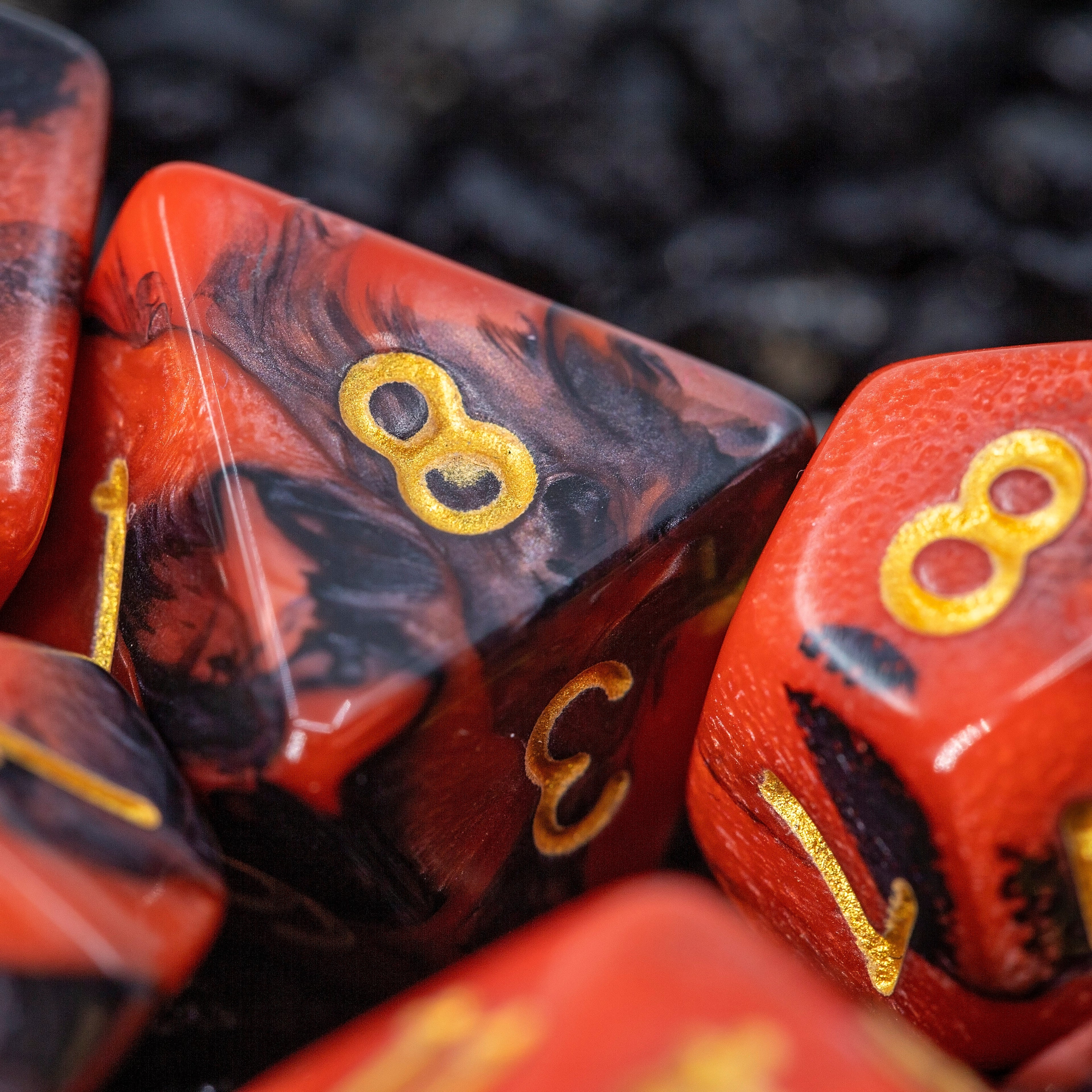 Sage's Stones - Red/Black with Gold Ink Acrylic Polyhedral Dice Set