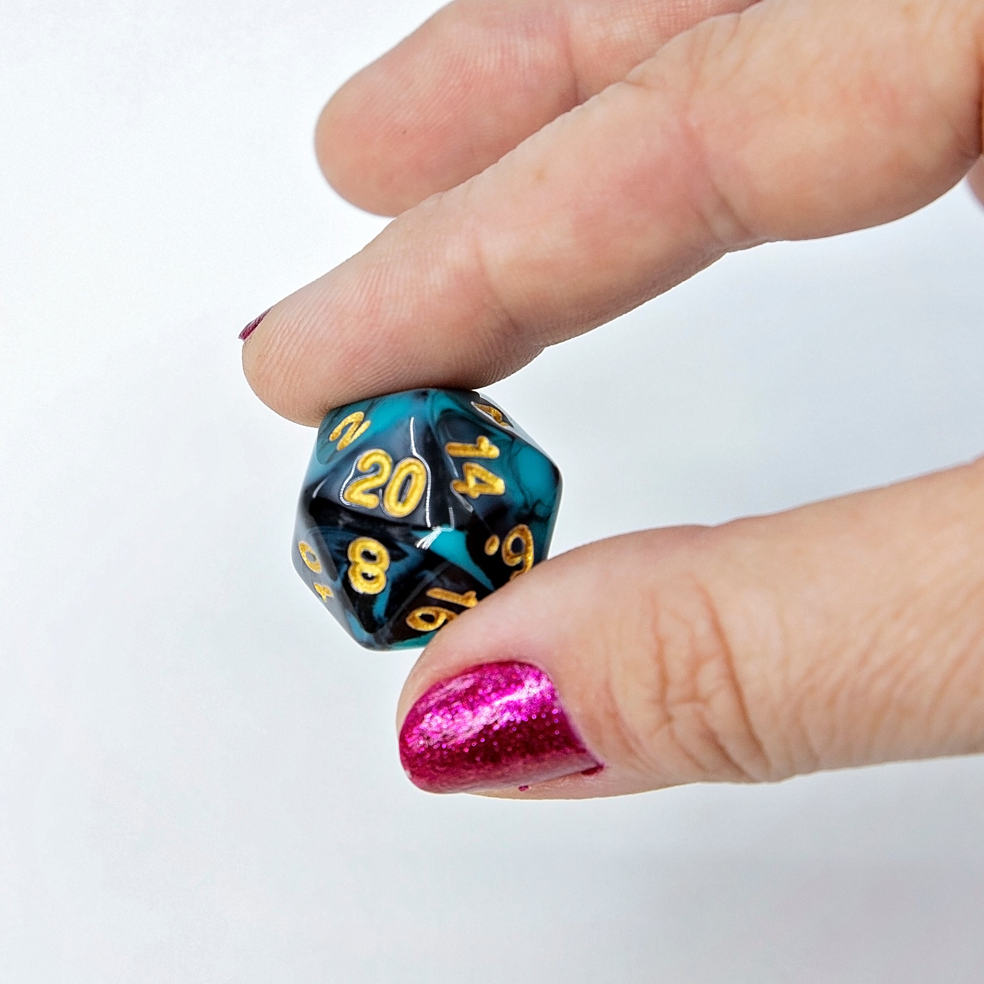Sage's Stones - Teal/Black with Gold Ink Acrylic Polyhedral Dice Set