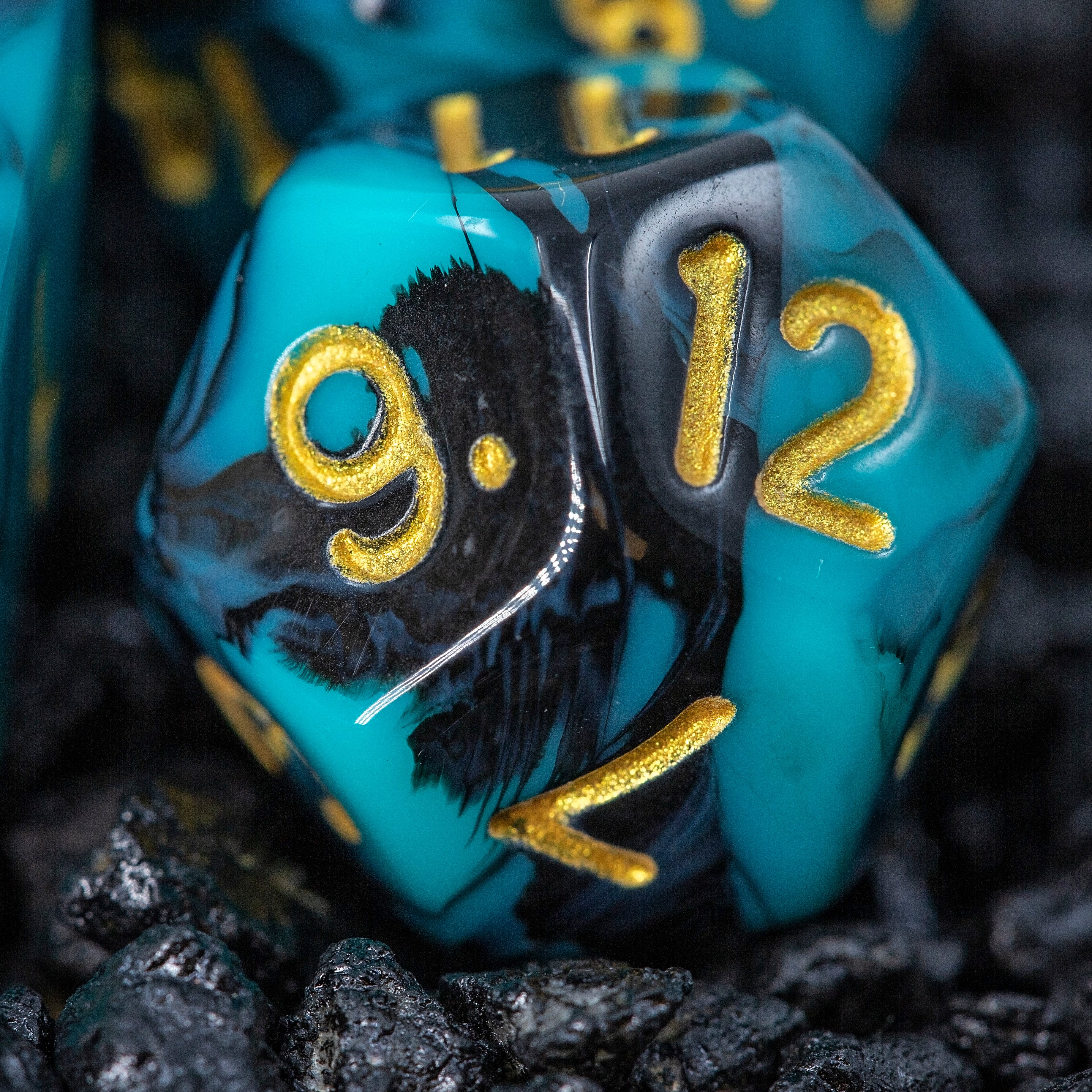 Sage's Stones - Teal/Black with Gold Ink Acrylic Polyhedral Dice Set