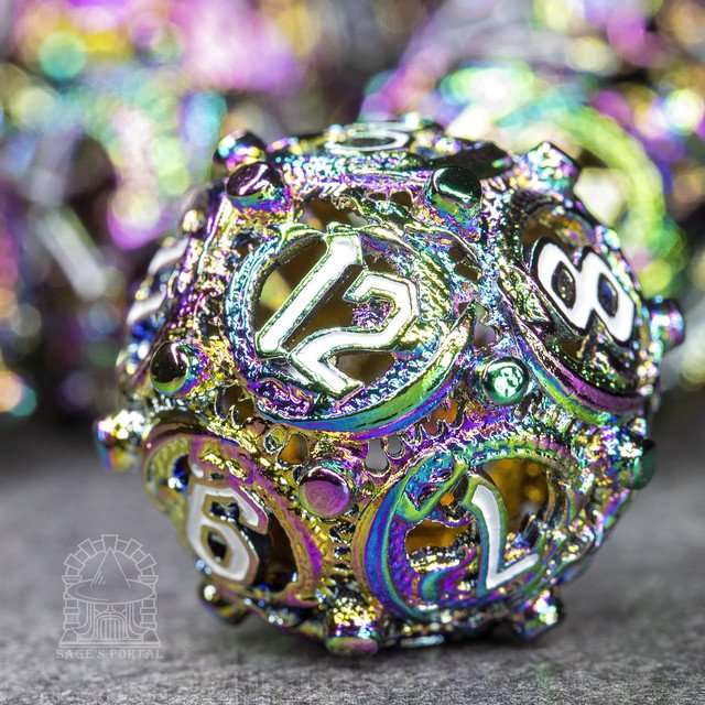 Sage’s Ouroboros Rainbow Hollow Metal Polyhedral Dice Set image 1