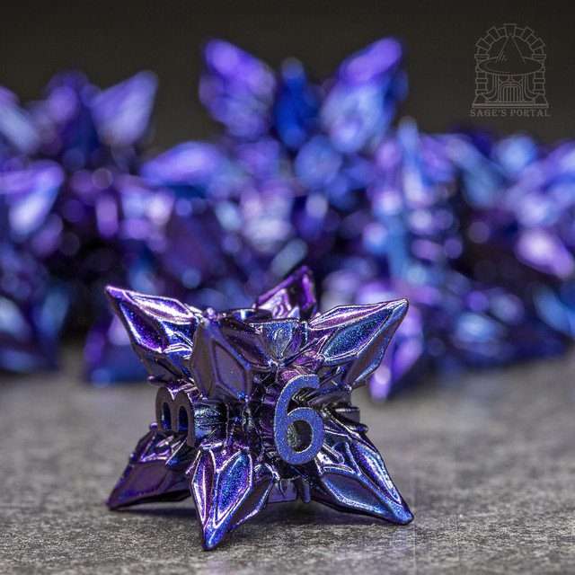 Sage's Deadly Blossoms Blue/Purple Metal Polyhedral Dice Set image 5