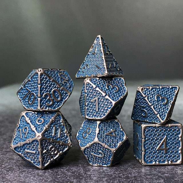 Sage's Hounds - Vintage Blue with Nickel Silver Metal Polyhedral Dice Set image 13