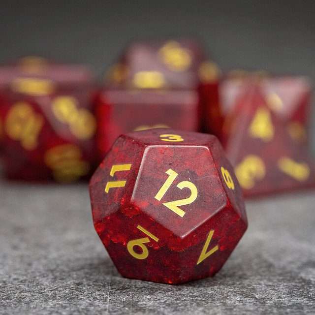 Sage's Kaleidoscopes Red Cracked Glass Frosted Finish Polyhedral Dice Set image 3