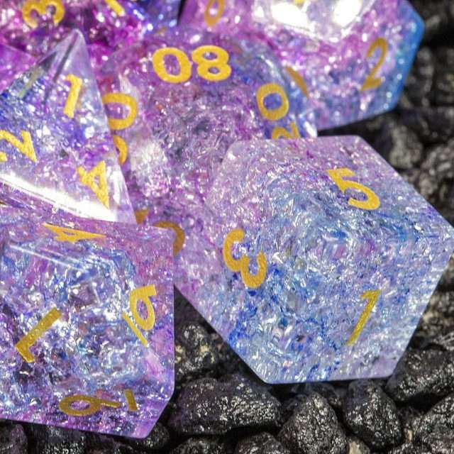 Sage's Kaleidoscopes Purple/Blue Cracked Glass Gloss Finish Polyhedral Dice Set image 10