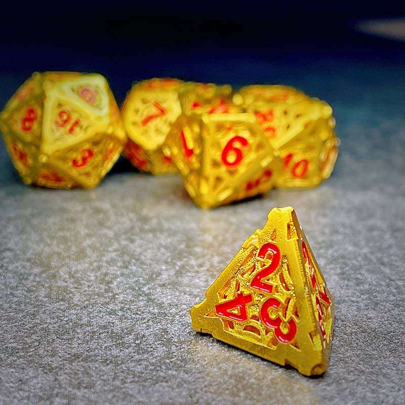Sage's Gnomish Trinkets - Hollow Gold Spider Trinket Red Ink Metal Polyhedral Dice Set image 7